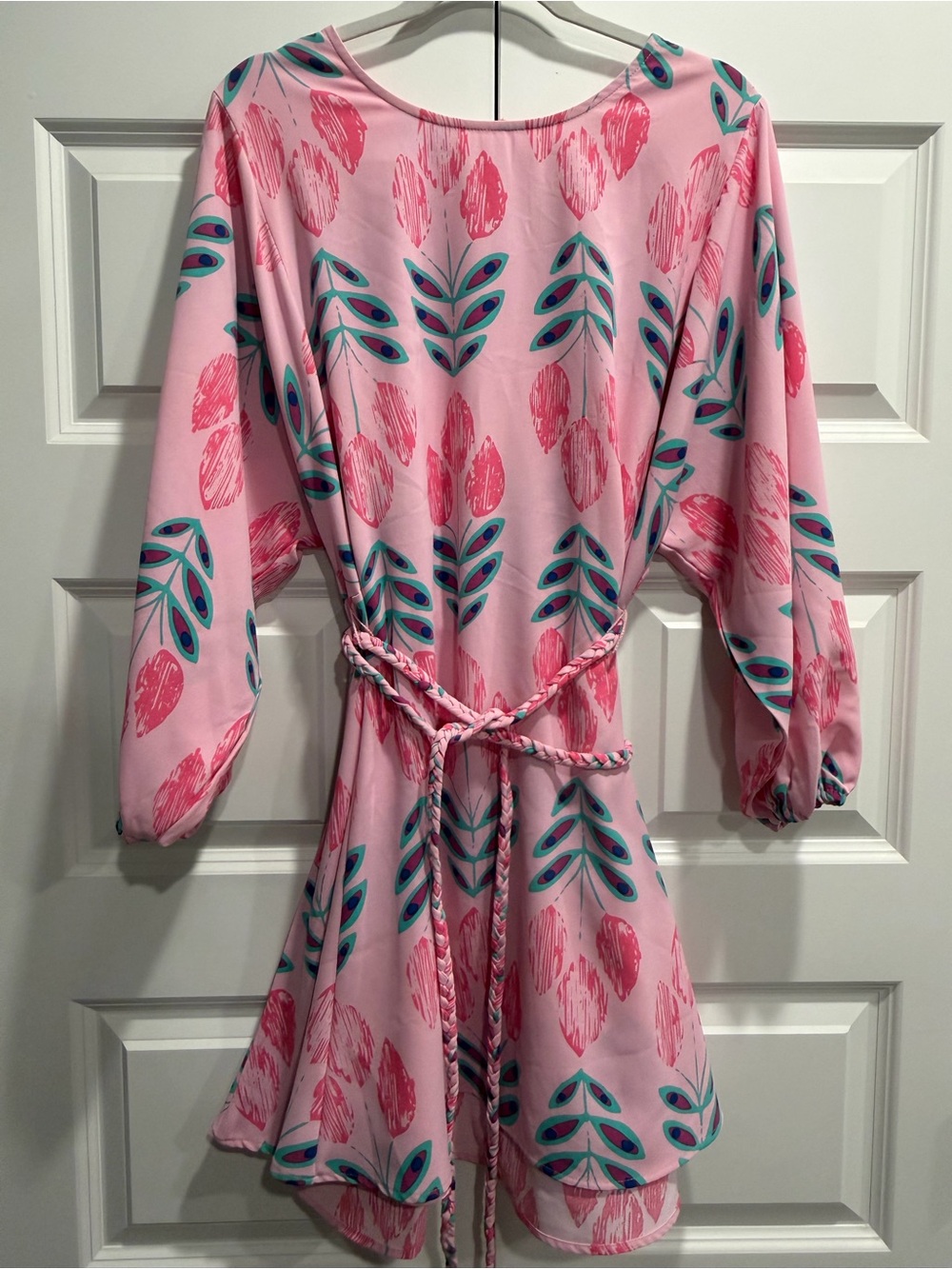 Mud Pie Pink Floral Graphic Blouse with Teal Accents